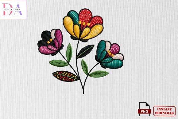 Colorful Floral Embroidery Art PNG Review