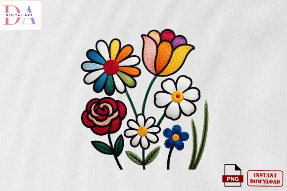 Colorful Floral Embroidery Bouquet PNG Review