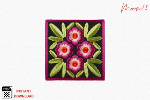 Colorful Floral Square Embroidery PNG