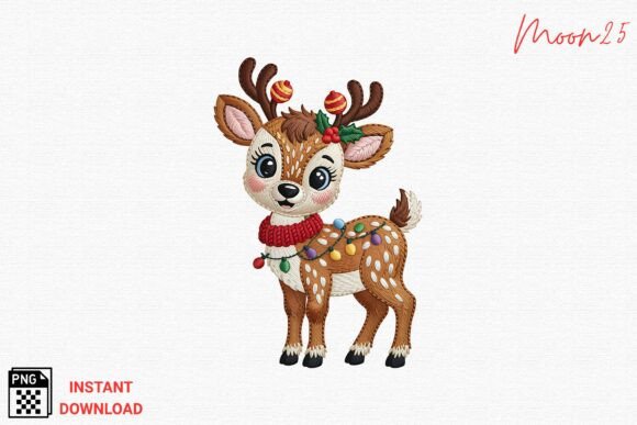 Cute Christmas Reindeer Embroidery PNG
