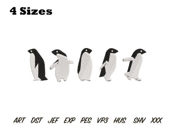 Cute Walking Penguins Embroidery