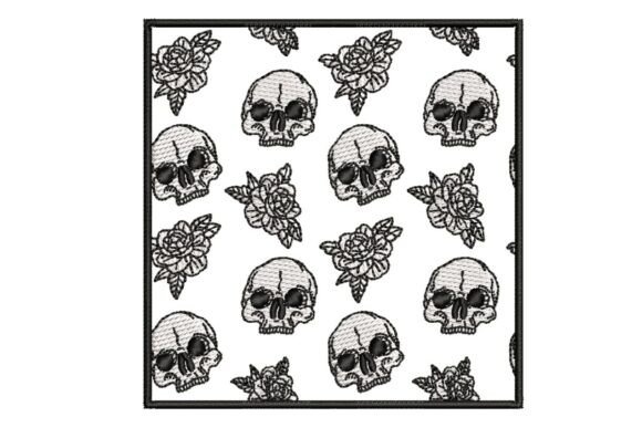 Gothic Skull and Rose Repeating Pattern Embroidery Design