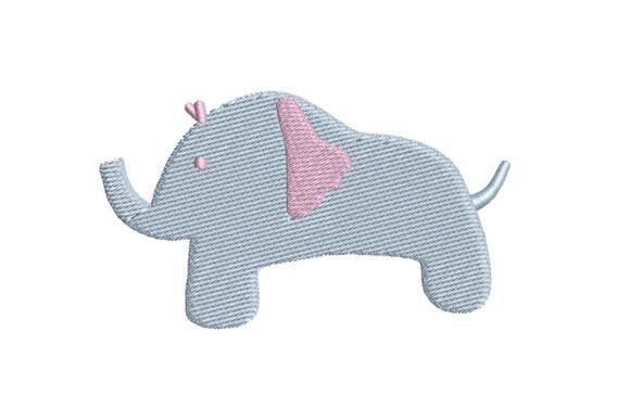 Minimalist Baby Elephant with Pink Heart Embroidery Design