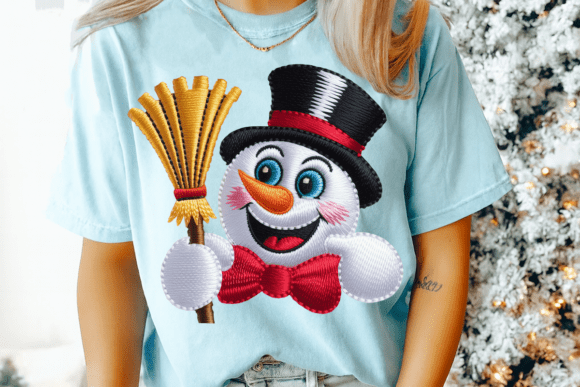 Tufted Embroidery Snowman with Broom Png