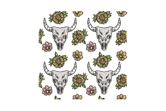 Western Skull and Flowers Repeating Embroidery Pattern