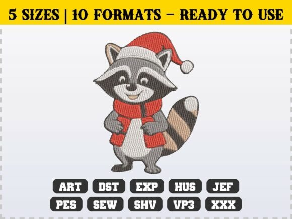 Woodland Christmas Raccoon Embroidery